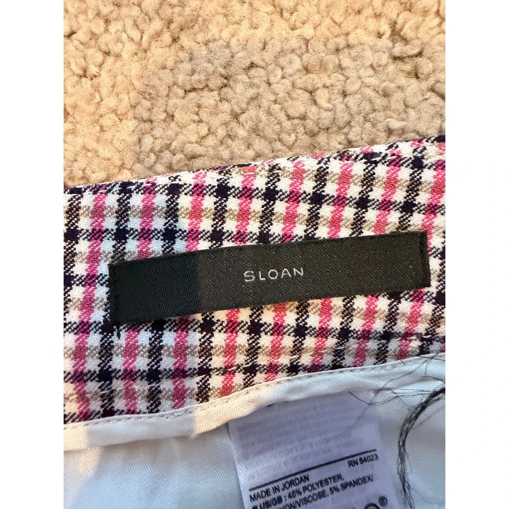 Banana Republic Sloan Tattersall Pink Navy Plaid Slim Ankle Pants 8 Career Offic